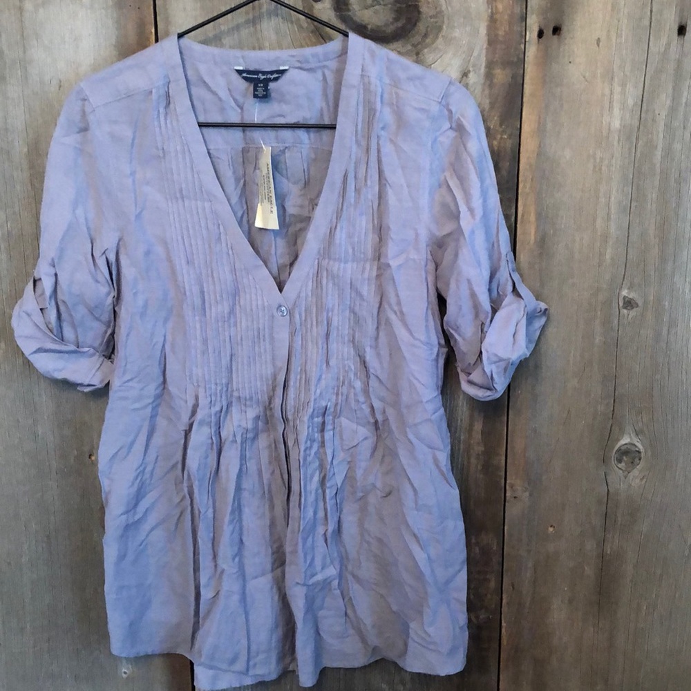 American Eagle Gray Pleated Button Front Tunic Size Small Womenโs